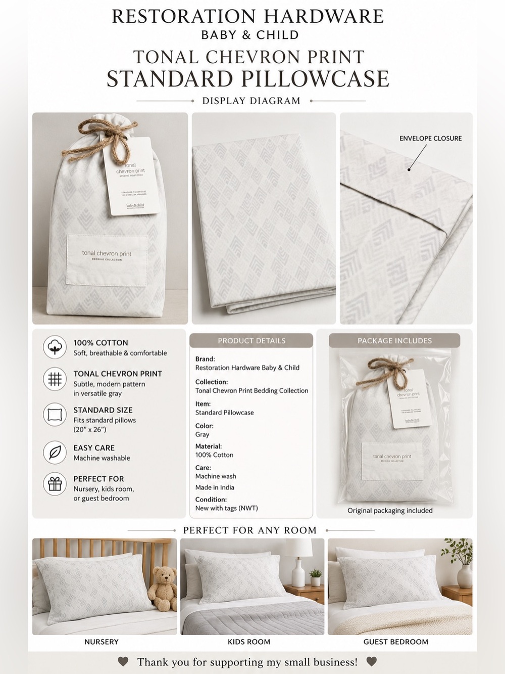 Restoration Hardware Baby & Child Tonal Chevron Print Standard Pillowcase Gray